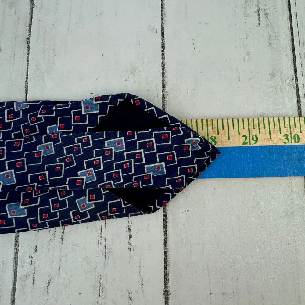 VTG Polo Ralph Lauren Blue/White Silk Handmade Geometric Neck Tie USA